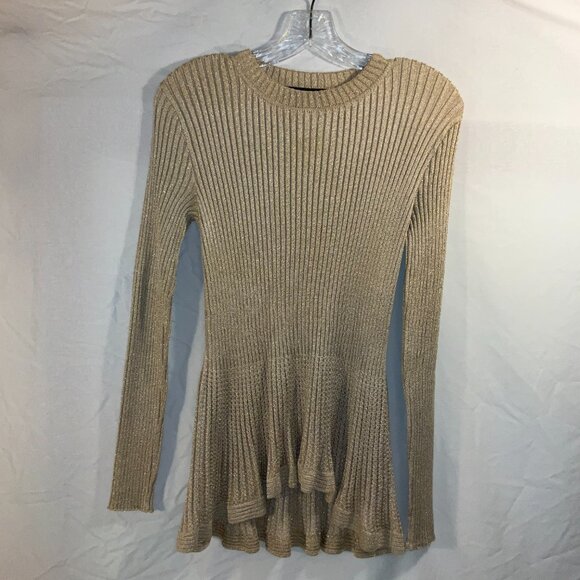 St. John-Knit Gold Metallic, Peplum Hem Sweater, Sz Small - Picture 2 of 3